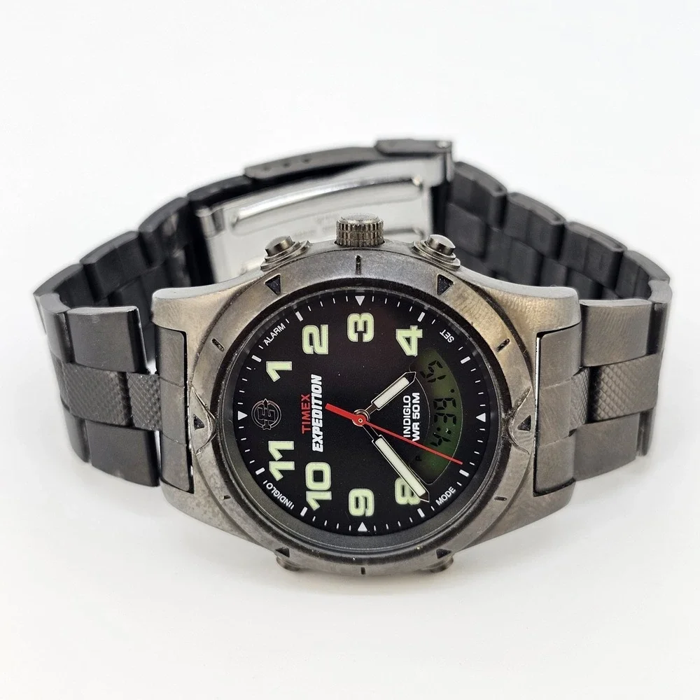 Timex Expedition Men Watch 38MM Ana-Digi Black Dial Gunmetal Band 7.5